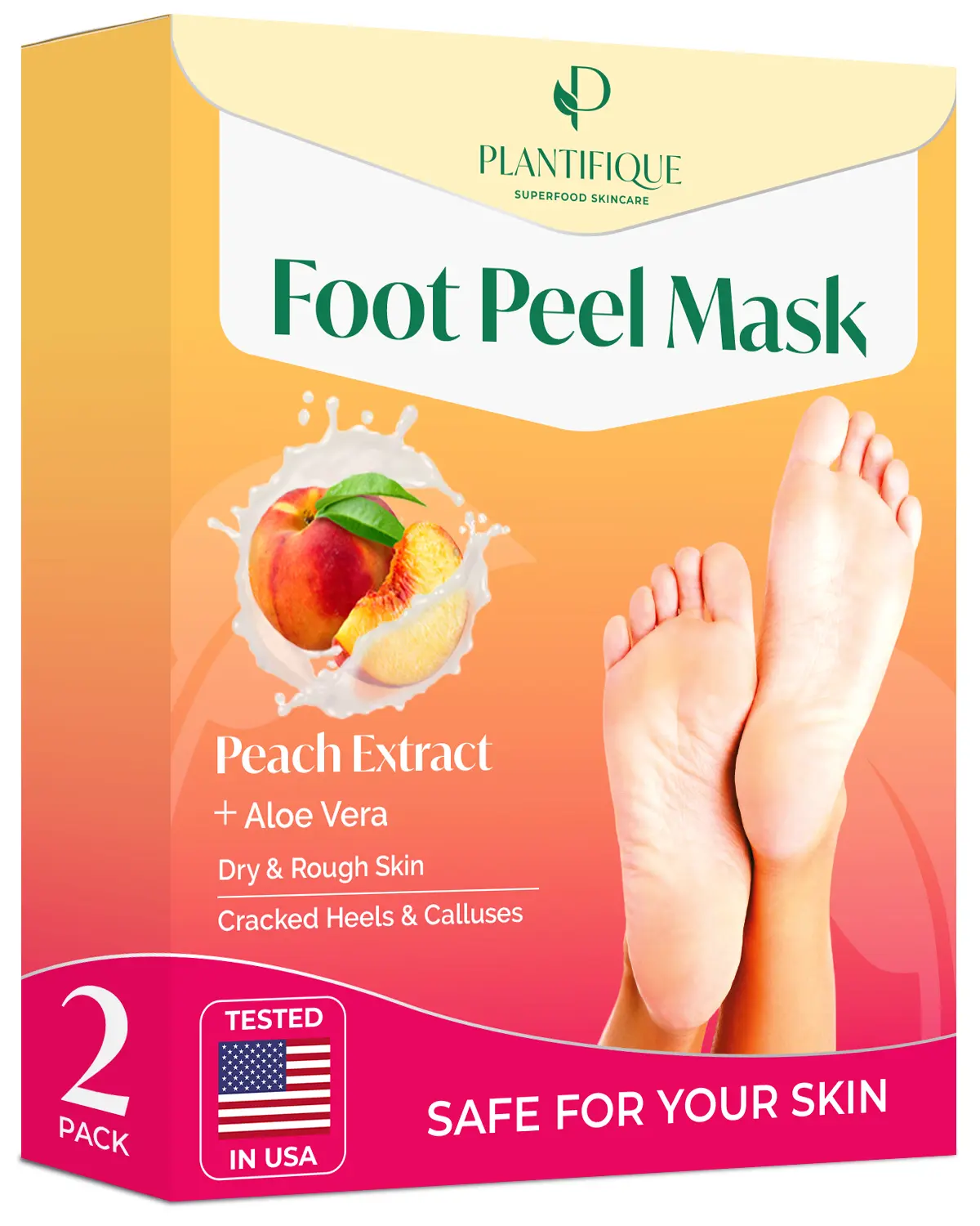 PLANTIFIQUE Peach Foot Peel Mask - Foot Mask for Dry Feet - Callus Remover - Foot Exfoliating Mask - Dead Skin Remover - Peeling -Dermatologist Tested