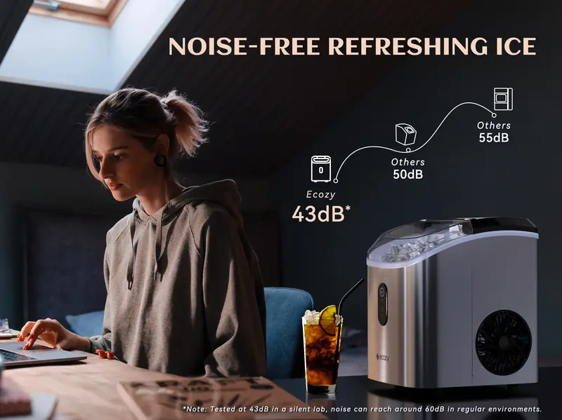 Product Introduction of ecozy Countertop Sonic Nugget Ice Maker.Chewable Ice Cubes.33 lbs Daily Output.Self-Cleaning.Stainless Steel for Party/Kitchen/Bar 11