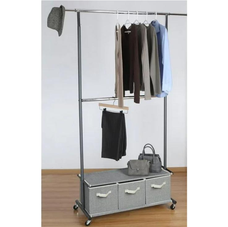 TikTok Shop Better Homes Gardens 2 Tier Garment Rack with 3 Drawer Closet Organizer Gray