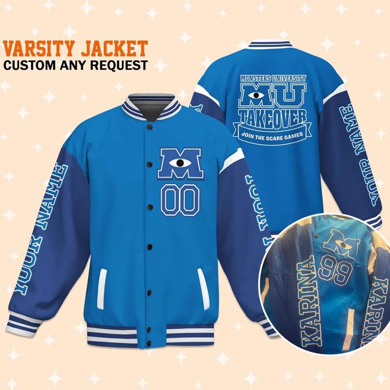 TikTok Shop Custom Monster University Uniform Blue Arm Varsity Jacket Baseball Outfitpersonalized Jacket Baseball Team Outfit d sney Uniform Varsity