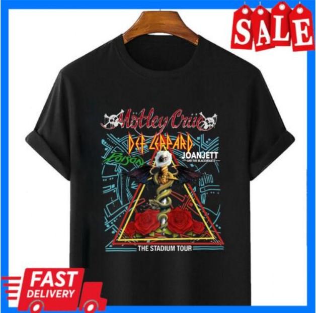 TikTok Shop: NEW!!! The Stadium Tour Motley#Crue Def#Leppard Poison Joan  Jett T-Shirt (Front)