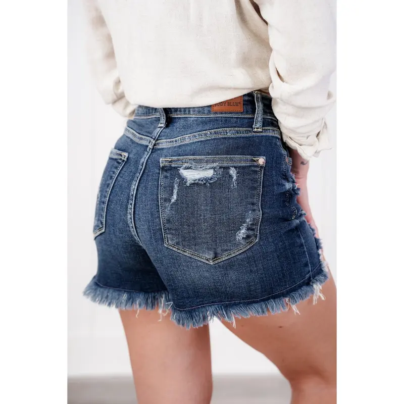 Judy Blue Hot Girl Summer Dark Wash Destroyed Fray Hem Shorts 2