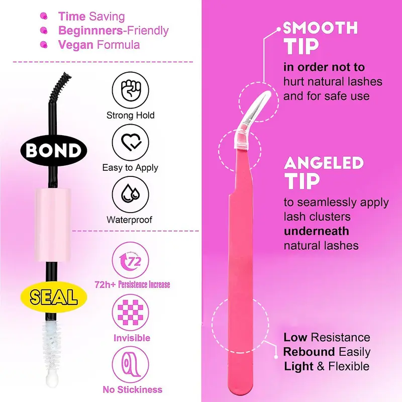 Cofier 280PCS DIY Eyelash Extension Kit Professional Lash Clusters Beginner Friendly Lash Bond and Seal, D Curl Individual Lashes Kit Lash Tweezers & Curler for Self Use 7