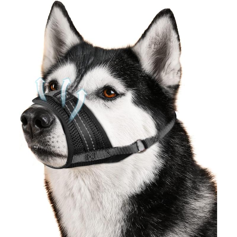 TikTok Shop Dog Muzzle Soft Air Mesh Muzzle for Large Dogs Adjustable Pet Muzzle for Small Medium Dogs to Drink Normally Breathable Reflective Muzzle for Dogs to Prevent Biting Barking Black M 19 GoGo...