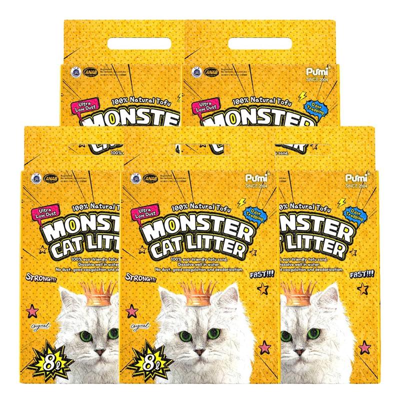 TikTok Shop Monster CAT Litter 100 Pure Natural Tofu Dust Free Clumping Cat Litter Quickly Absorb Cat Odors Flushable Cat Toilet Can Flush Into The Toilet Original 5.5lb x 5bags