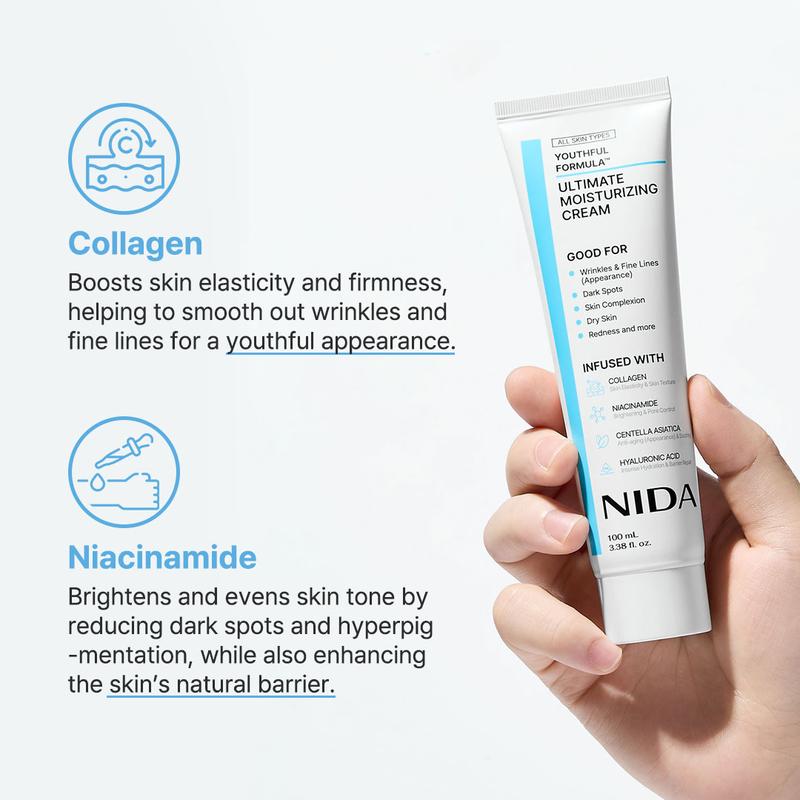 NIDA Youthful Formula Ultimate Moisturizing Cream (100mL) / Collagen, Niacinamide, Centella Asiatica, Hyaluronic Acid / Wrinkles, Dark Spots, Skincare 2