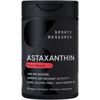 Sports Research Triple Strength Vegan Astaxanthin Supplement from Algae - Plant Based Softgels - Non-GMO Verified, Made with Coconut Oil - 12mg, 60 Co