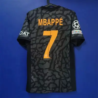 Mbappe #7 PSG 22/23 away soccer jersey cheapest kit w/champions league badge