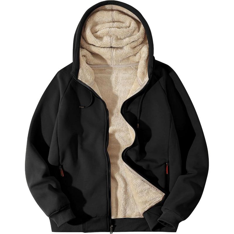 TikTok Shop Fleece Hoodie for Men Warm Full Zip Sherpa Lined Sweatshirt Winter Jacket