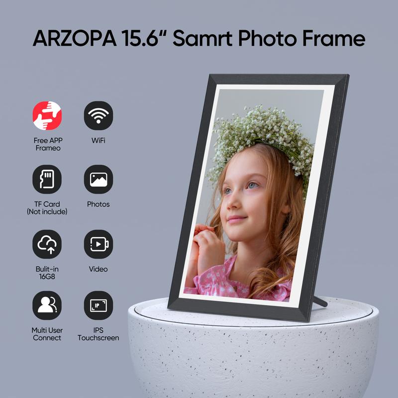ARZOPA Digital Photo Frame 15.6 Inch Large WiFi Electronic Picture Frame  1920 x 1080 IPS Full HD Touch Screen, Premium WiFi Smart Frame, Share  Photos and Videos via Frameo