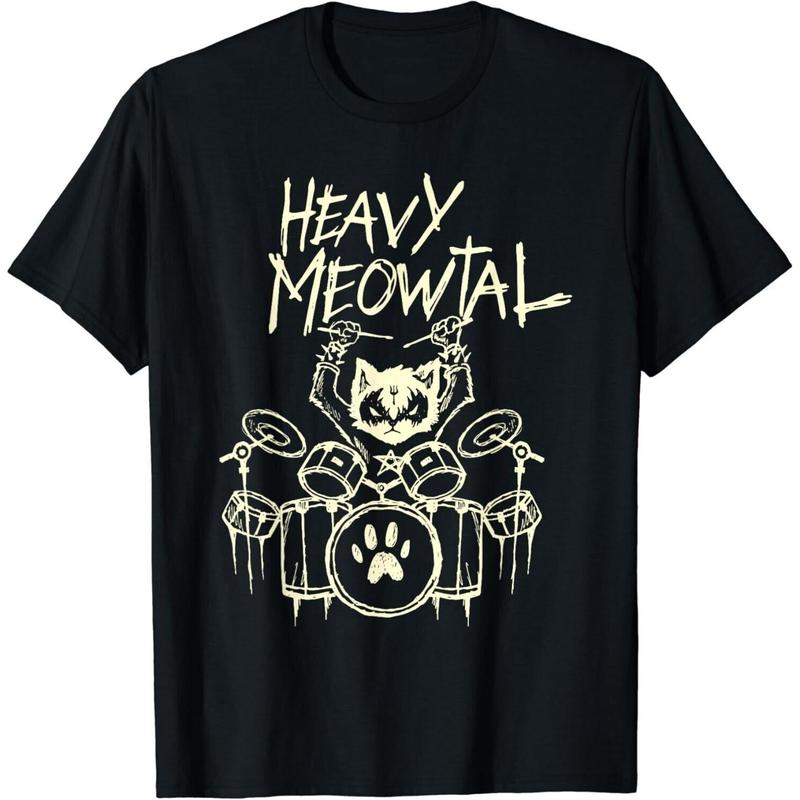 Heavy Metal Headbanger Gift Drummer Cat Playing Drum Meowtal T-Shirt Heavy Metal Headbanger Gift Drummer Cat Playing Drum Meowtal T-Shirt