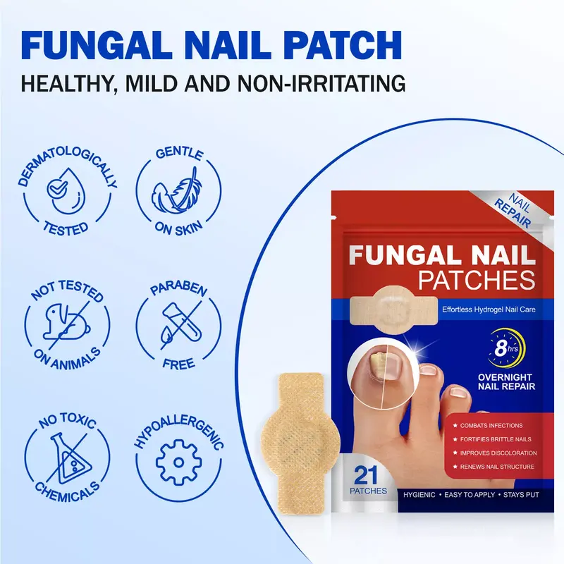Product Introduction of 21pcs/box Fungal Nail Patches, Nail Health Care Patches, Nail Fungus Care Patches, Suitable for Solving Fungal Nails and Other Nail Problems, Nail Supplies, Daily Care Nails Kit Set 3