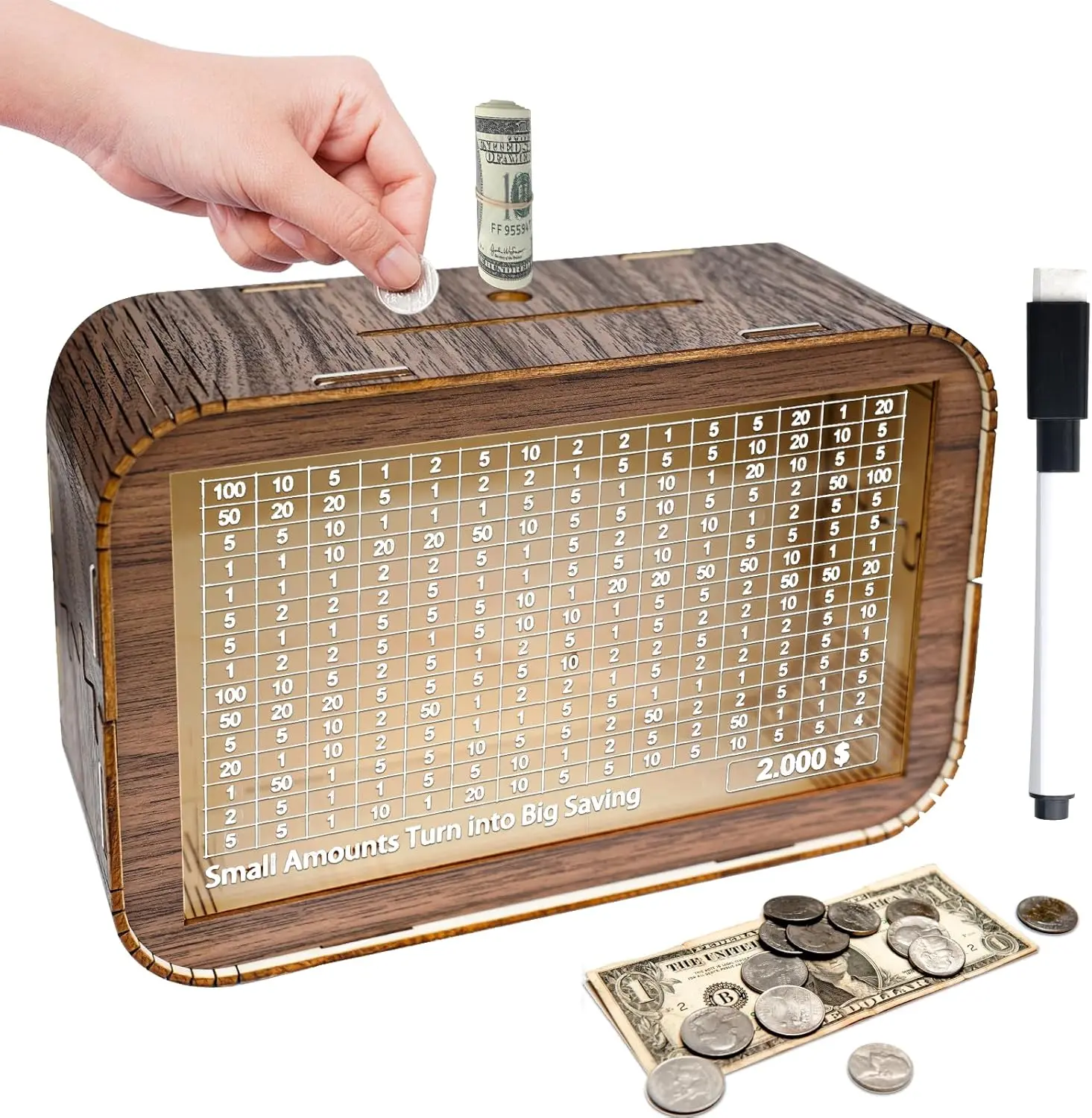【Easter Gifts】 Wooden Money Bank, Money Saving Challenge Box, Cash Vault Savings Box, with Money Target and Numbers to Check, Easter Gift Ornaments Decor Set