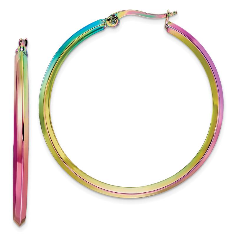 Stainless Steel Polished Rainbow IP-Plated 42 mm Hoop Earrings Stainless Steel Polished Rainbow IP-Plated 42 mm Hoop Earrings