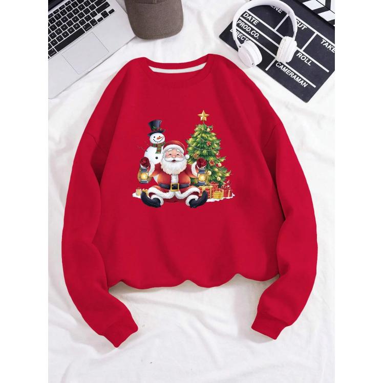 Casual Santa Claus Snowman Printed Basic O Neck Tops Casual Santa Claus Snowman Printed Basic O Neck Tops