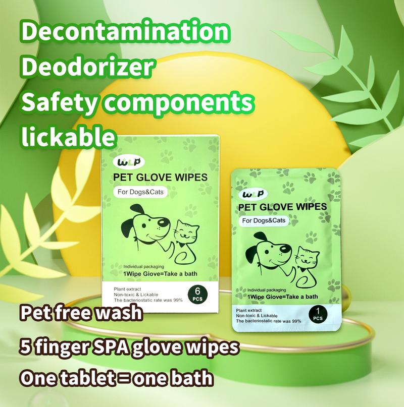 Product Introduction of WLP : Pet Glove Wipes for Dogs & Cats,Hypoallergenic Pet Wipes Disposable No-Rinse Grooming,6PCS 0