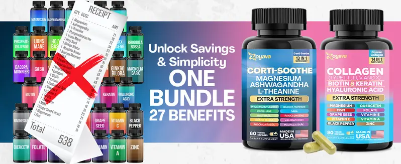 Product Introduction of Shining Serenity Set - Zoyava Collagen & Cortisol All-in-One Multivitamin Combo - Made in USA with Extra Strength Ingredients 1