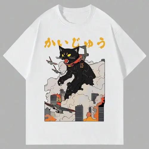 Letter and cat print tee best sale