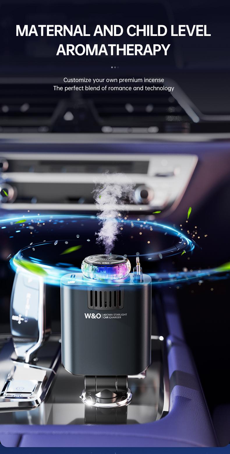 Product Introduction of W&O Aromatic Starlight In Car Roof Retractable Car Charger with Lightning Cable, Dual Charge Port (3*15ml Bottles), Fast Charging Adapter - Automotive 15