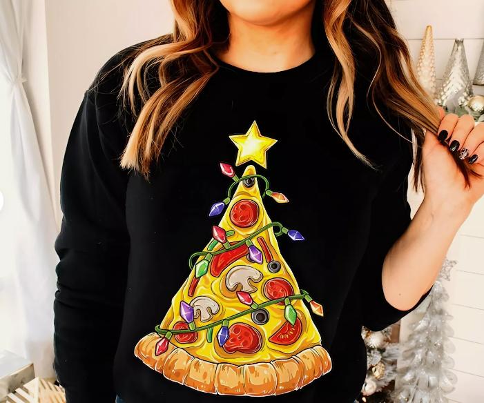 Christmas tree pizza sweater best sale