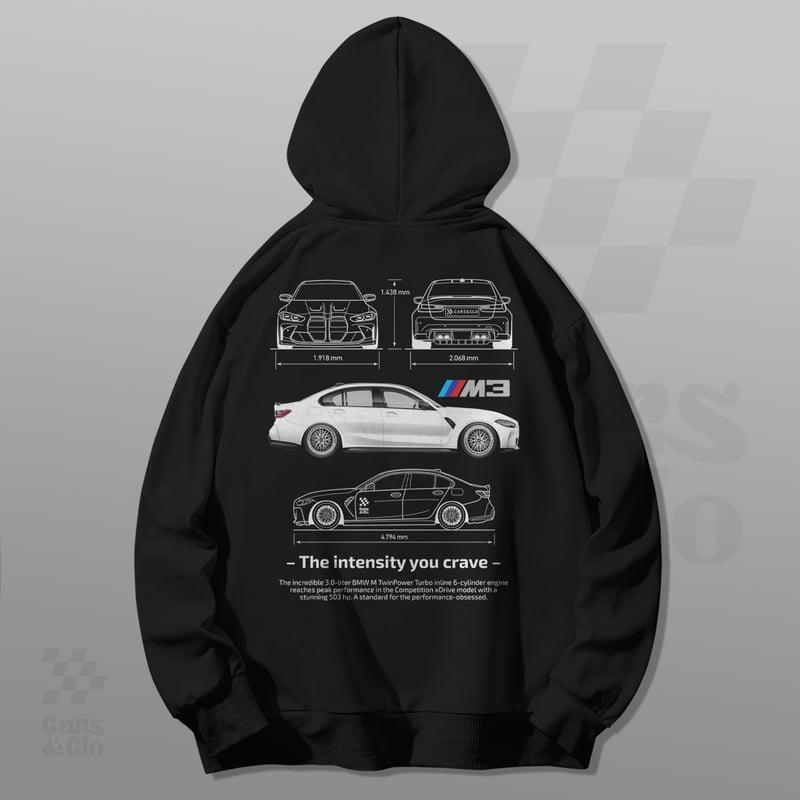 White Color BMW G80 M3 BLUEPRINT HOODIE BLACK Vintage Car Inspired ...