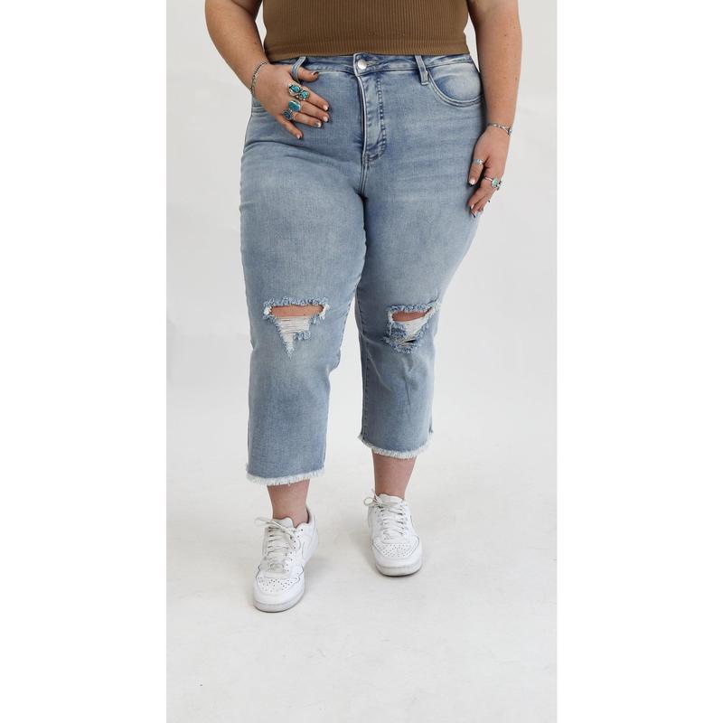 Tummy Control Crop Wide Leg Jeans by RFM 4