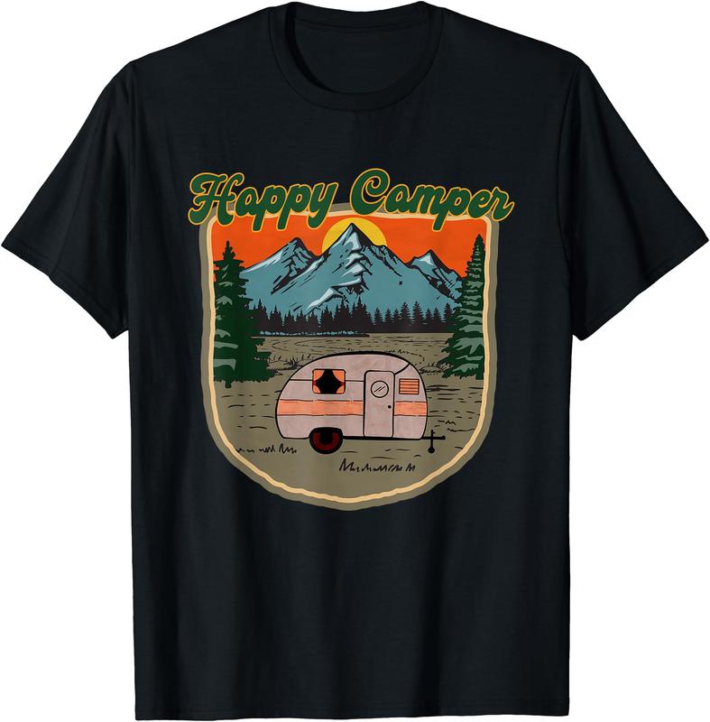 Happy Trailer Camper T-Shirt, Retro Camping Shirt Happy Trailer Camper T-Shirt, Retro Camping Shirt