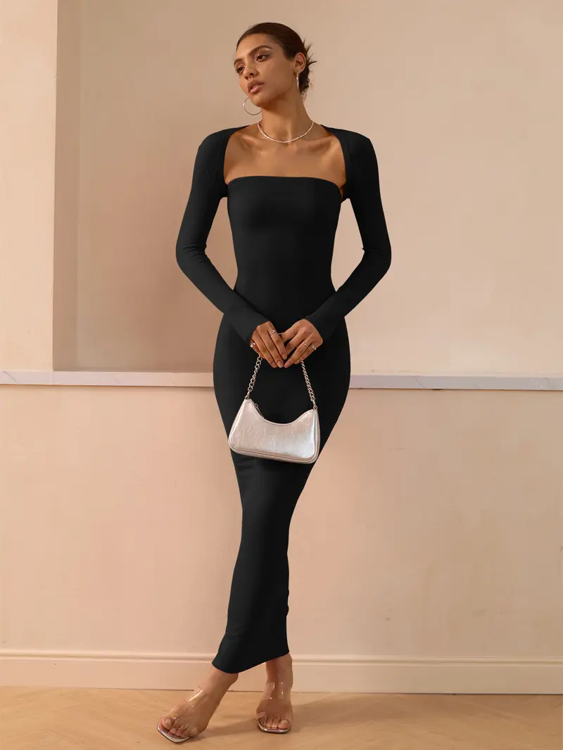 Product Introduction of REORIA Womens Sexy Summer Beach Outdoorfun Outfits Dating LongSleeves Bolero Shrug Going Out Strapless Fashion Maxi Dress Spring Bodycon Matching Sets 3
