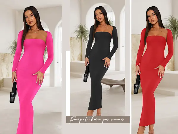Product Introduction of REORIA Womens Sexy Summer Beach Outdoorfun Outfits Dating LongSleeves Bolero Shrug Going Out Strapless Fashion Maxi Dress Spring Bodycon Matching Sets 10