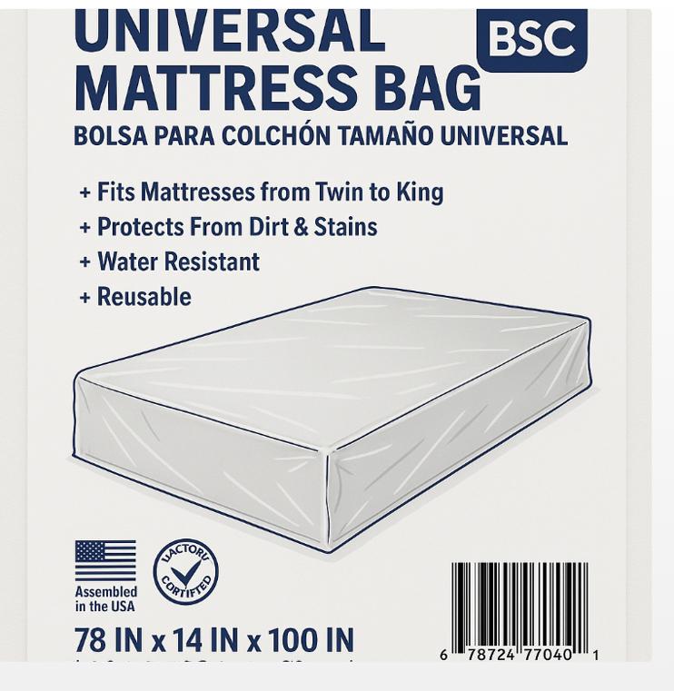 King Size Mattress Bag Heavy Duty Waterproof Moving & Storage Encasement Cover Fits Up to 14 Inches Mattresses 2 Mil Thickness Secure Dry Protection
