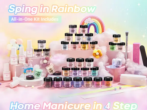Product Introduction of AZUREBEAUTY 32 Colors + 10 Tools Dip Powder Nail Starter Kit, No UV Lamp All Season All-in-One Set, DIY Manicure at Home, Springtok Nail Care Nail Product 0