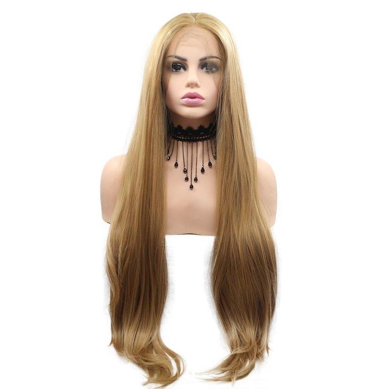 TikTok Shop Honey Blonde Wig Synthetic Blonde Lace Front Wigs Long Straight Hair Wig Heat Resistant Fiber Long Blonde Wigs pony extension