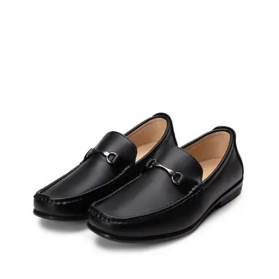 gold label roundtree & yorke fitted point collar dress shirt Mens Black Bit Loafers Shoes with Gold Metal Decoration main image 0
