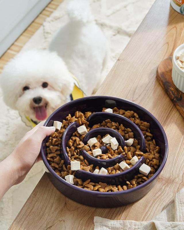 TikTok Shop LE TAUCI Dog Bowls Slow Feeder Ceramic 1.5 Cups Slow Feeding Dog Bowl Small Medium Breed Puppy Slow Feeder Bowl for Fast Eater Dog Dishes to Slow Down Eating Puzzle