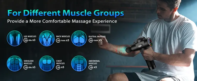 Product Introduction of TOLOCO Massage Gun, Muscle Deep Tissue Massage Gun, Percussion massage gun with 10 replacement heads. 15
