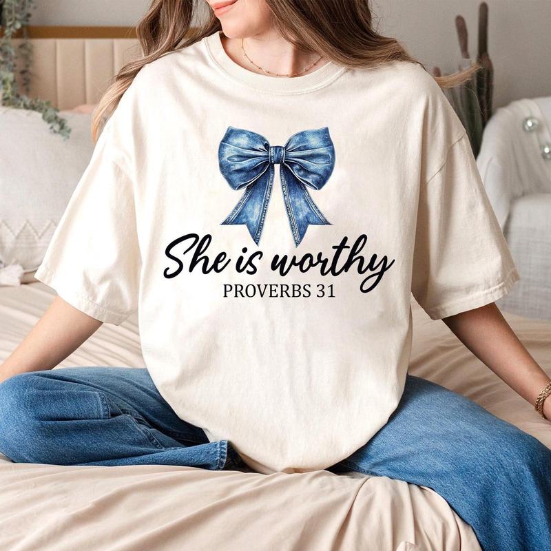 She is Worthy Bow Women's Christian Shirts She is Worthy Bow Women's Christian Shirts