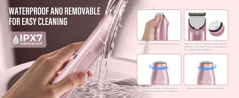 Product Introduction of Akunbem Bikini Trimmer for Women, Electric Shaver and Razor Rechargeable 2-in-1 Body and Facial Epilator, Dual Heads for Painless Trimming of Pubic Hair, Face, Underarms and Legs, IPX7 Waterproof. Christmas Gift New Year Gift Shaving Grooming 4