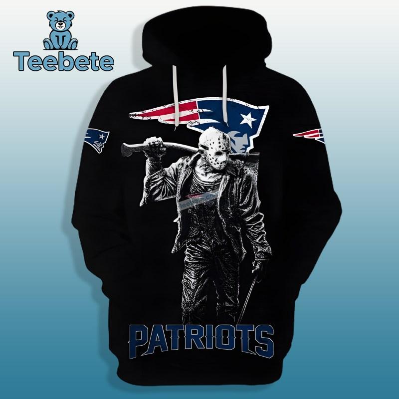 TikTok Shop New England Patriots Jason Voorhees Black 3D Hoodies For Sale 2024