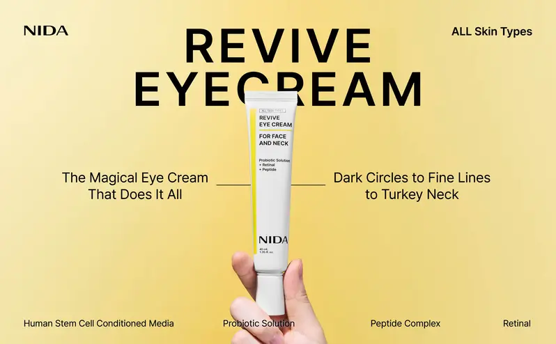 Product Introduction of NIDA Revive Eye Cream For Face And Neck (40mL) / Probiotic Solution, Retinal, Peptide / Wrinkles, Fine Lines, Aging Skin 0