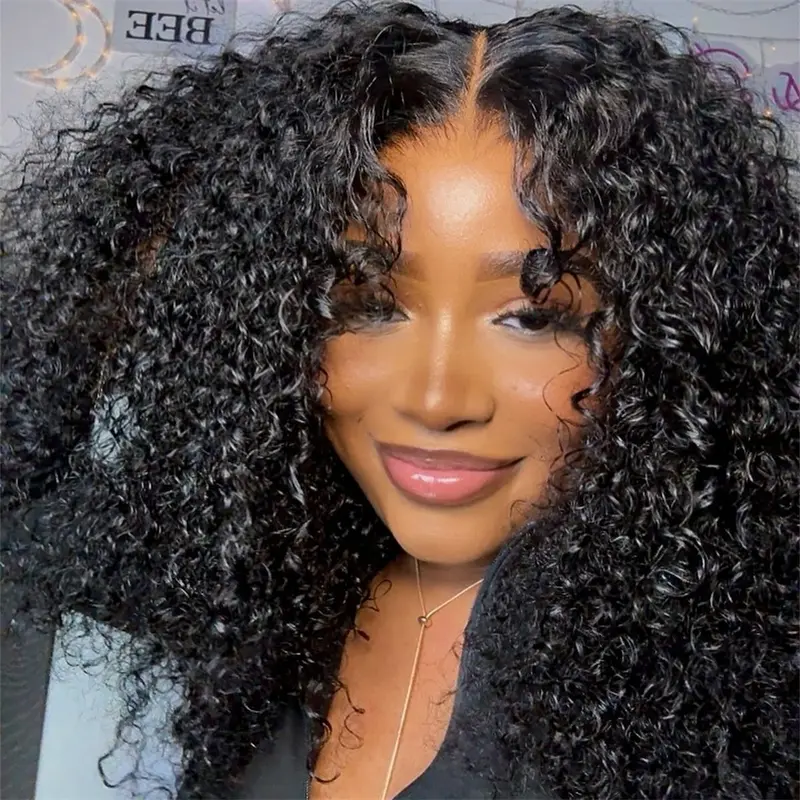 Wiggins Hair Short Curly Wigs Popping Fluffy Curl 250% Density 7x4 Pre Cut Ready To Go Curly Glueless Wigs Ready To Wear Human Hair Beginners Glueless Wig Outdoorfun 7