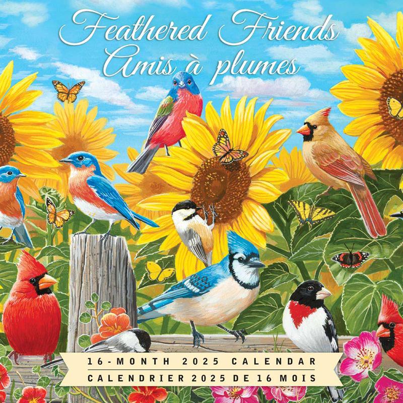 Feathered Friends | Amis a Plumes | 2025 12 x 24 Inch Monthly Square Wall Calendar | English/French Bilingual | Featuring the Artwork of William Vanderdasson | Hopper Studios | Wildlife Animals Birds 0