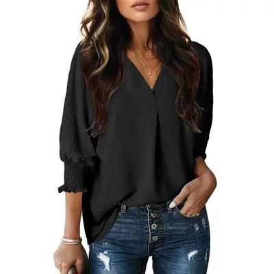 Dokotoo Women’s Casual V Neck Tops Drawstring Short Sleeve T Shirt Blouses(B1 Blue) - Dokotoo Sales
