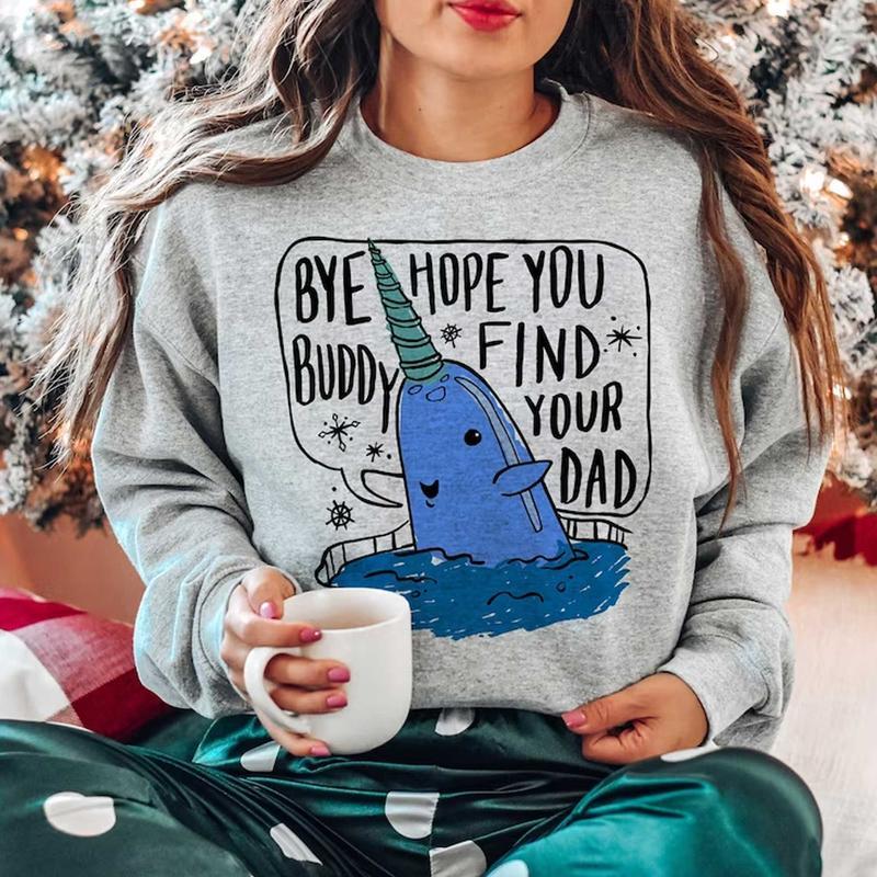 TikTok Shop Hope you find your dad elf narwhal funny xmas vintage inspired graphic sweater oversized sweater