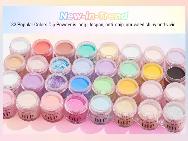 Product Introduction of AZUREBEAUTY 32 Colors + 10 Tools Dip Powder Nail Starter Kit, No UV Lamp All Season All-in-One Set, DIY Manicure at Home, Springtok Nail Care Nail Product 7
