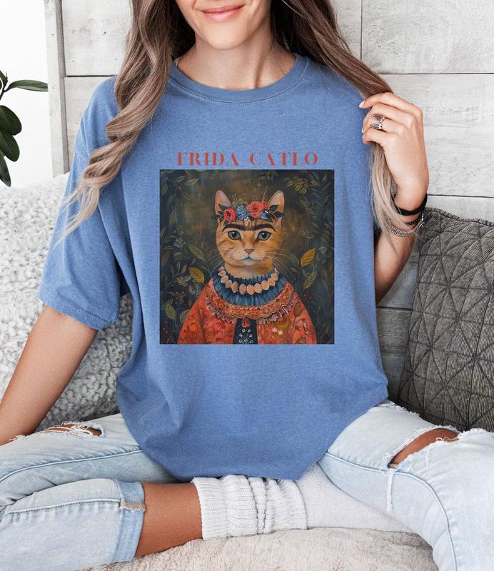 TikTok Shop Frida Kahlo Cat TShirt Funny Floral Cat Art Shirt Perfect Cat Lover Gift Cat Gifts