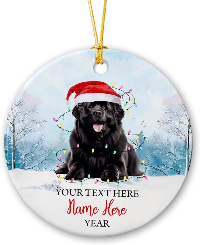 TikTok Shop Newfoundland Dog Ceramic Ornament Keepsake Gifts for Pet Dog Lovers Personalized Newfoundland Dog Wearing Santa Hat Christmas 2024 Custom Pet Name Ornament Merry Christmas Newfoundland Dog...