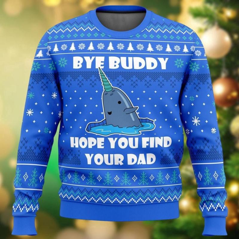 TikTok Shop Narwhal Elf Ugly Sweater Get Festive with Bye Buddy Hope You Find Your Dad Christmas Sweater Xmas Holiday Shirt