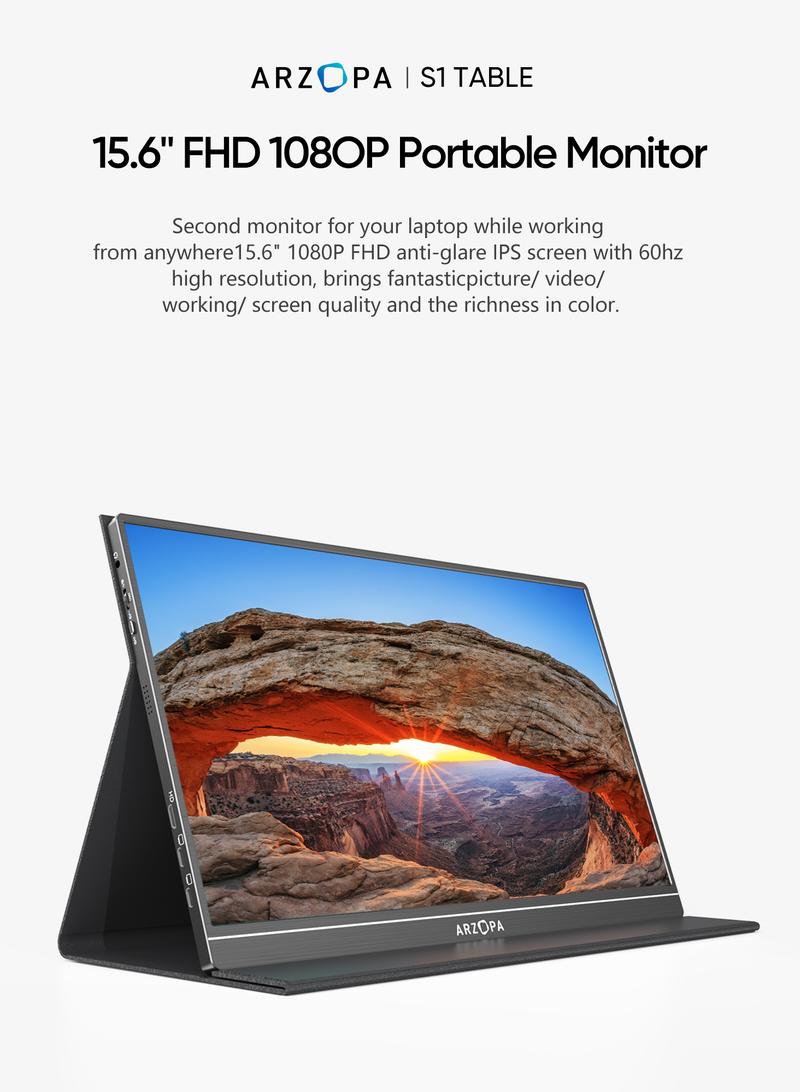 Portable Monitor, Arzopa 15.6'' 1080P FHD Laptop Monitor USB C