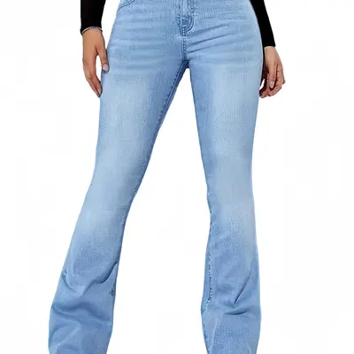 Casual Distressed Contrast Mid Waist Denim Jeans Casual Distressed Contrast Mid Waist Denim Jeans