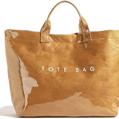 Large PVC Tote Bag For Women - Kraft Paper Style Weekender Hobo Bag With Magnetic Closure